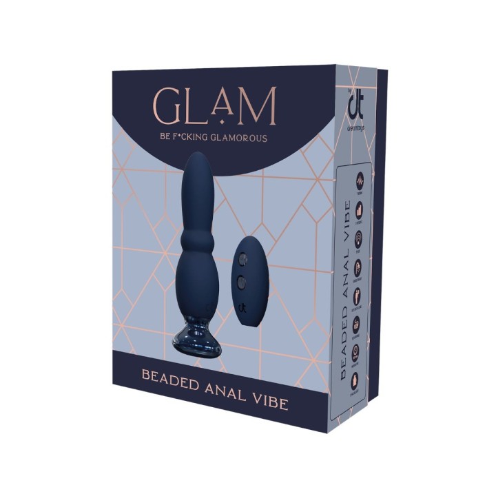 Packaging de la Línea Glamour de Dream Toys para el Plug anal Glam Perlas.