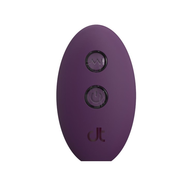 Vista del mando del control remoto de Plug anal Strong del mismo color morado y de fácil manejo de Dream Toys.