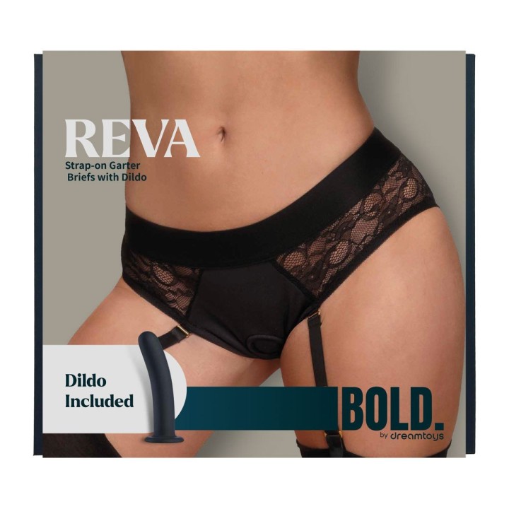Dream Toys — Reva braguita arnés con liguero y dildo — Tallas M / L / XL