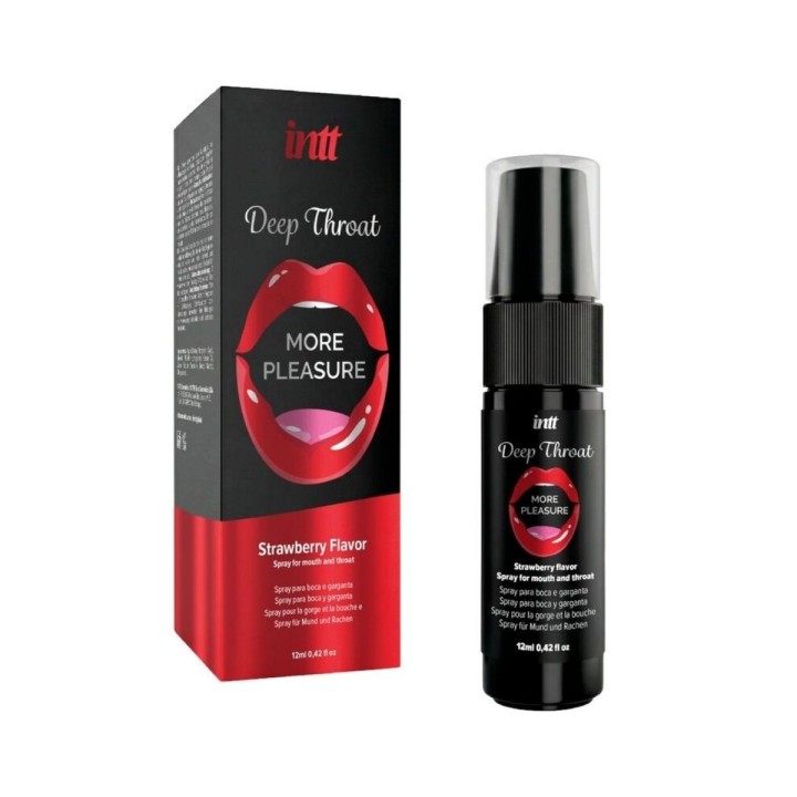 Packaging y envase de 12 ml del Deep Throat de Intt con sabor a fresa.