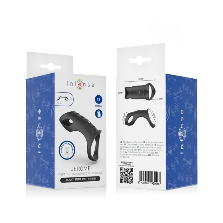 Packaging del Anillo pene con vibración Jerome de Intense.