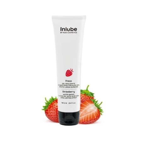 Envase del lubricante con sabor a Fresa 100 ml de la serie Inlube de Nuei Cosmetic