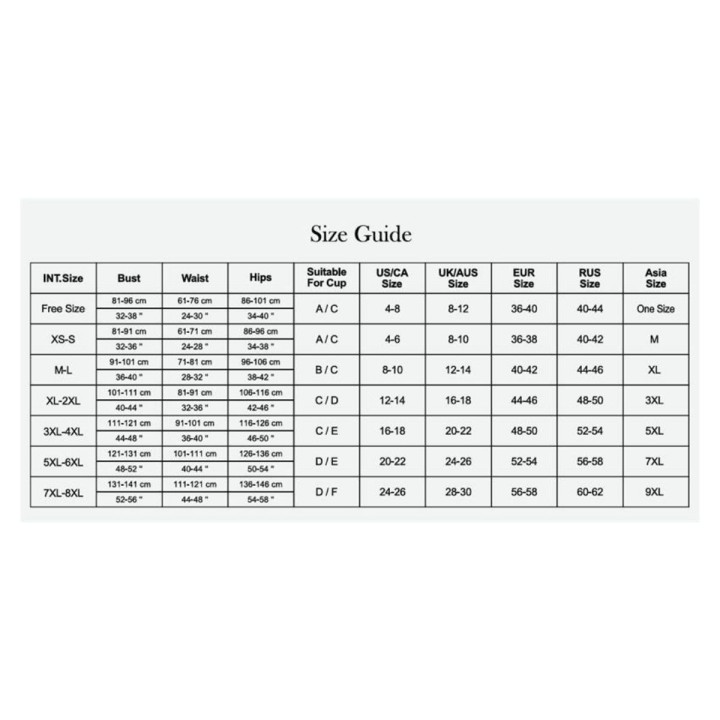 Tabla de tallaje de la firma Adalet.