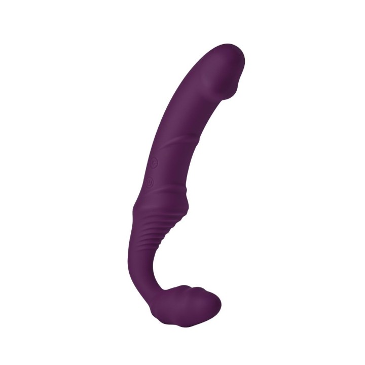 Storm dildo vibrador con doble cabeza en abierto con ajuste.