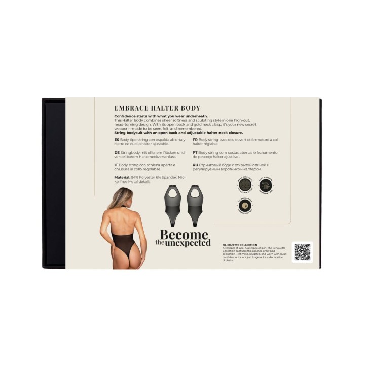 Trasera del Packaging de calidad de una pieza tan exclusiva del Body Halter de Pleasure