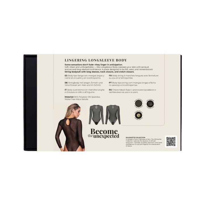 Trasera del Packaging de calidad de una pieza tan exclusiva del Body Lingering de Pleasure