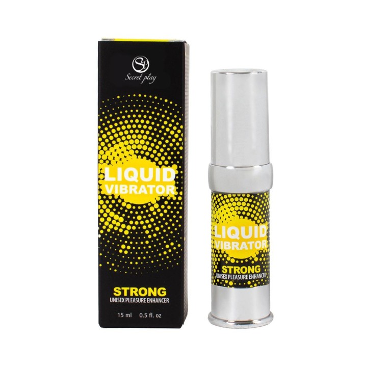 Packaging líquido vibrador unisex Secret Play Strong 11 ml – estimulante íntimo de alta intensidad.