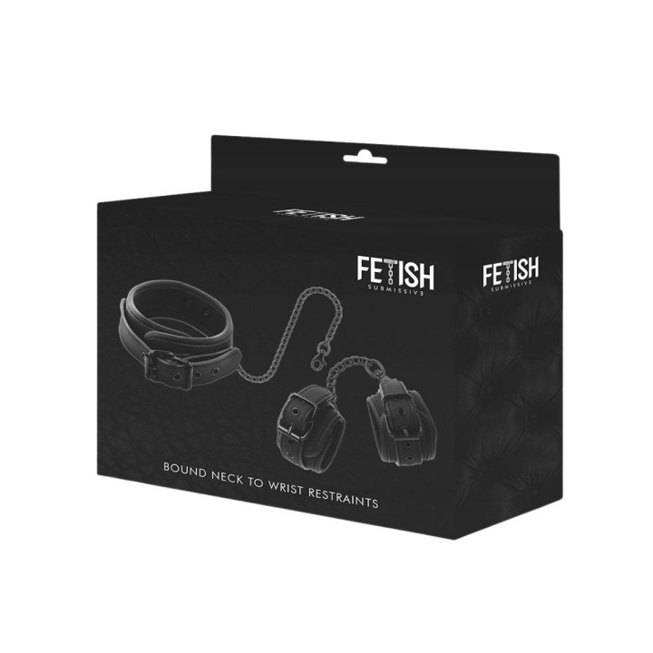 FETISH SUBMISSIVE COLLAR Y ESPOSAS CUERO VEGANO CON FORRO DE NOPRENO