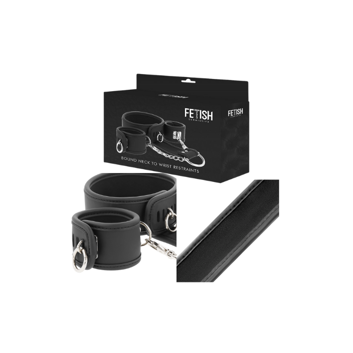 FETISH SUBMISSIVE COLLAR Y ESPOSAS CUERO VEGANO CON FORRO DE NOPRENO