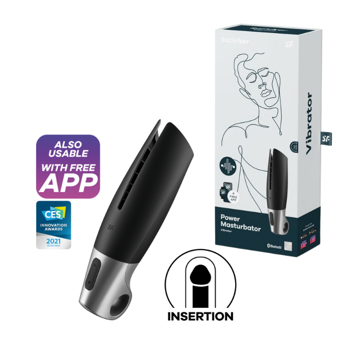 SATISFYER POWER MASTURBATOR - NEGRO Y PLATA