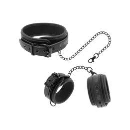 FETISH SUBMISSIVE COLLAR Y ESPOSAS CUERO VEGANO CON FORRO DE NOPRENO