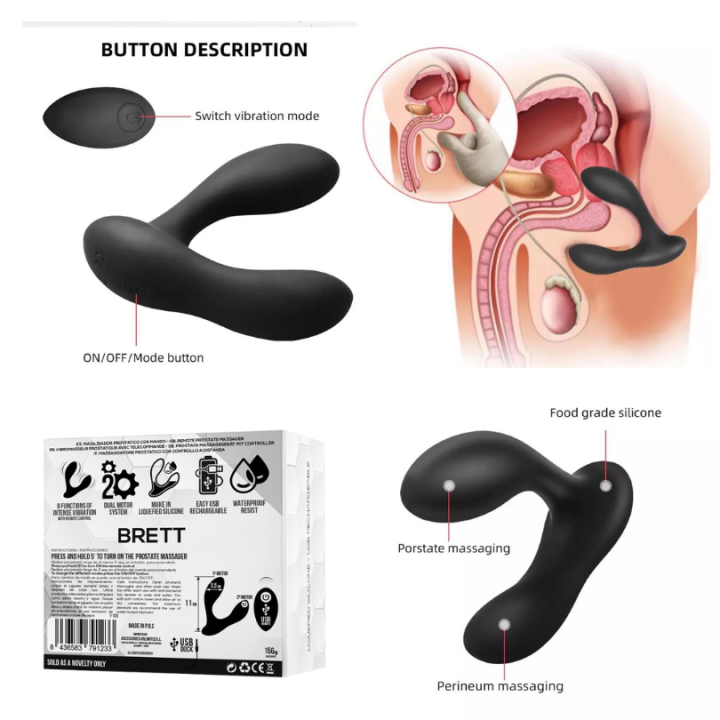 TARDENOCHE BRETT MASAJEADOR PROSTÁTICO CONTROL REMOTO USB SILICONA LÍQUIDA