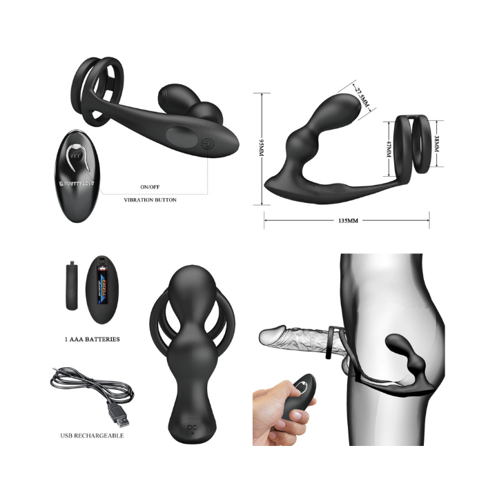 PRETTY LOVE - MARSHALL ANILLO PARA PENE + PLUG ANAL VIBRATORIO & CONTROL REMOTO