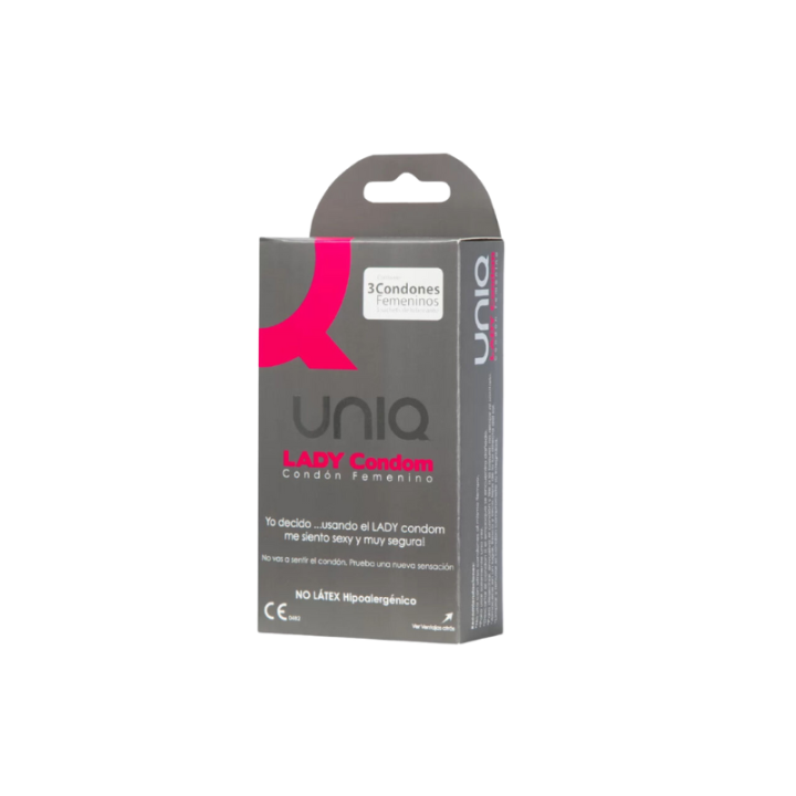 UNIQ - LADY CONDOM PRESERVATIVOS FEMENINOS CON LIGUERO SIN LATEX 3 UNIDADES