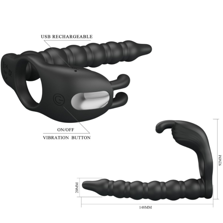 PRETTY LOVE - BLACKNEY ANILLO PENE CON PLUG VIBRADOR NEGRO