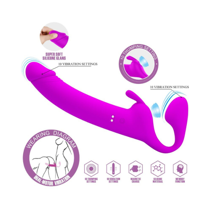 PRETTY LOVE - ZANINI DILDO STRAP-ON SIN ARNES 10 VIBRACIONES MORADO