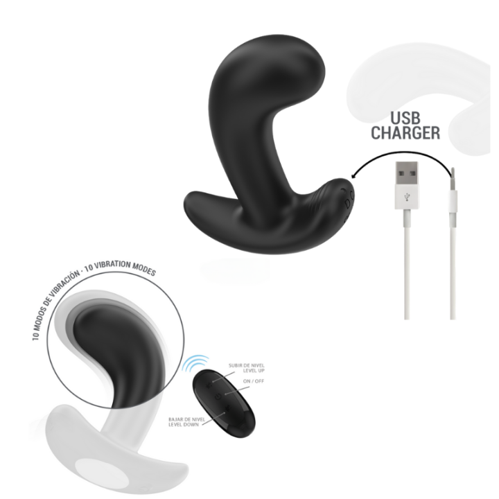 INTENSE - CHANDLER PLUG ANAL 10 VIBRACIONES NEGRO CONTROL REMOTO