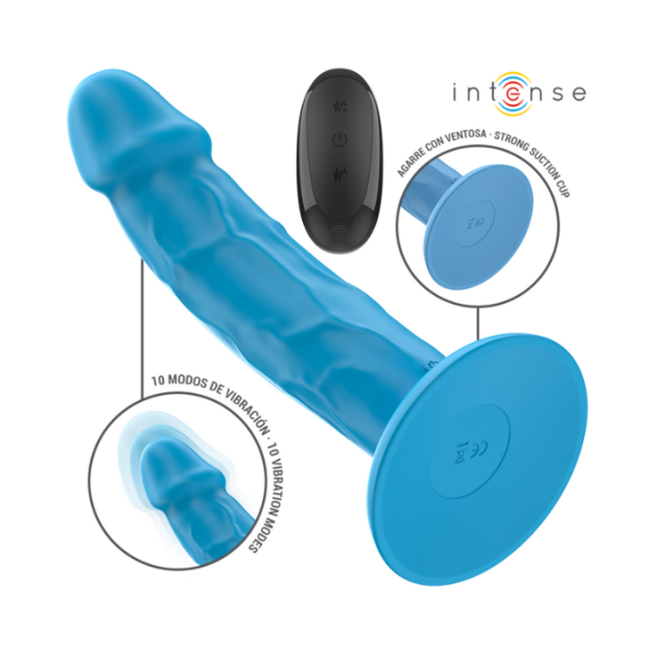INTENSE - PHOEBE VIBRADOR REALÍSTICO 10 VIBRACIONES AZUL CONTROL REMOTO
