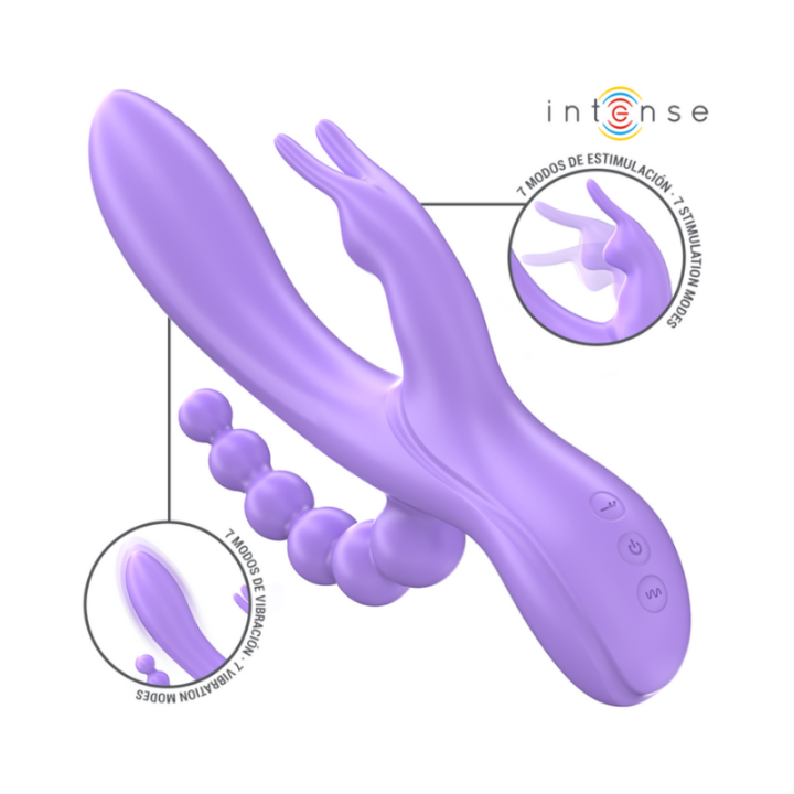 INTENSE - MIKO TRIPLE VIBRADOR RABBIT & ESTIMULADOR & ANAL 7 VIBRACIONES MORADO