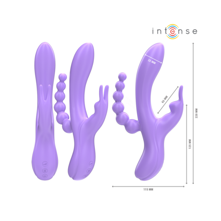 INTENSE - MIKO TRIPLE VIBRADOR RABBIT & ESTIMULADOR & ANAL 7 VIBRACIONES MORADO