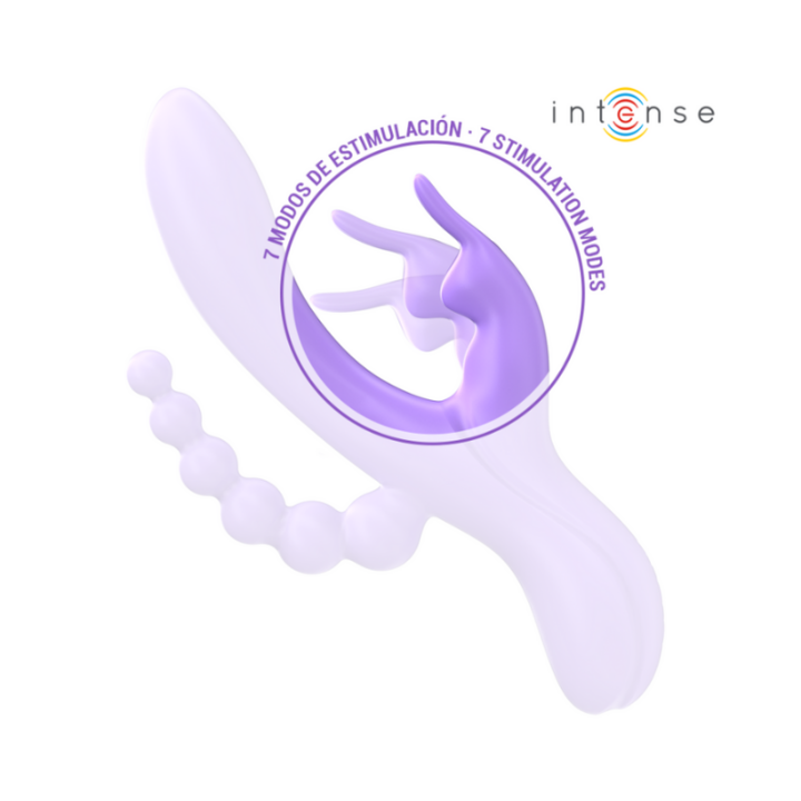 INTENSE - MIKO TRIPLE VIBRADOR RABBIT & ESTIMULADOR & ANAL 7 VIBRACIONES MORADO