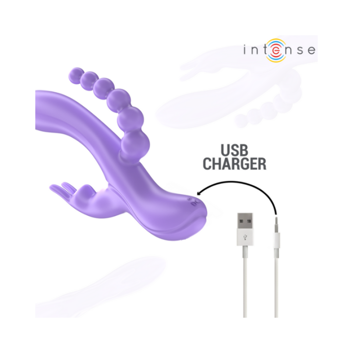 INTENSE - MIKO TRIPLE VIBRADOR RABBIT & ESTIMULADOR & ANAL 7 VIBRACIONES MORADO