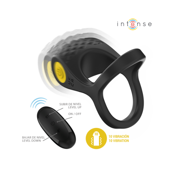 INTENSE - ALEX ANILLO DOBLE VIBRADOR PENE 10 VIBRACIONES NEGRO
