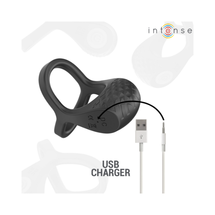INTENSE - ALEX ANILLO DOBLE VIBRADOR PENE 10 VIBRACIONES NEGRO