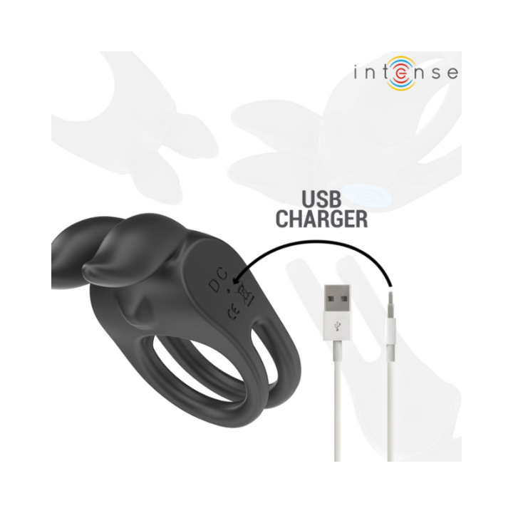 INTENSE - SAM ANILLO DOBLE VIBRADOR PENE 10 VIBRACIONES NEGRO