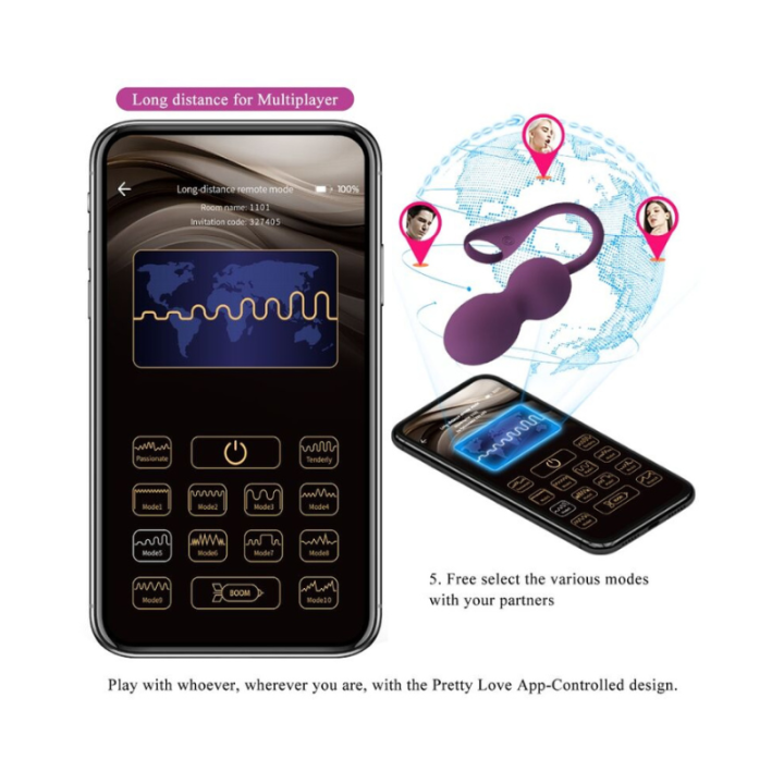 PRETTY LOVE - ELVIRA KEGEL BALLS APP CONTROL REMOTO MORADO