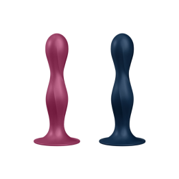 SATISFYER - DOUBLE BALL-R DILDO SILICONA AZUL - MORADO