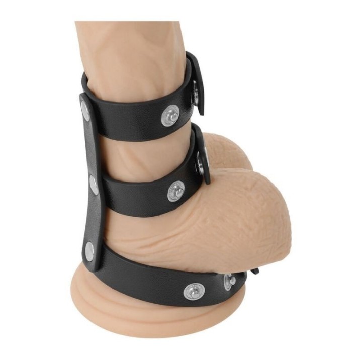 DARKNESS - ANILLO DOBLE PENE Y TESTÍCULOS AJUSTABLE LEATHER