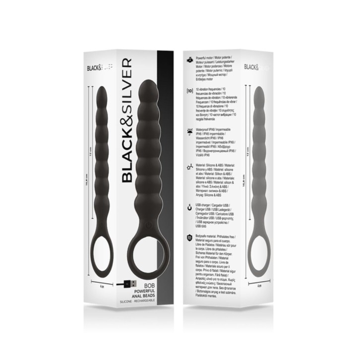 Packaging oficial de Black&Silver con el dilatador vibrador Bob.