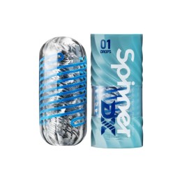 Spinner DX01 Drops y su packaging de color azul de Tenga
