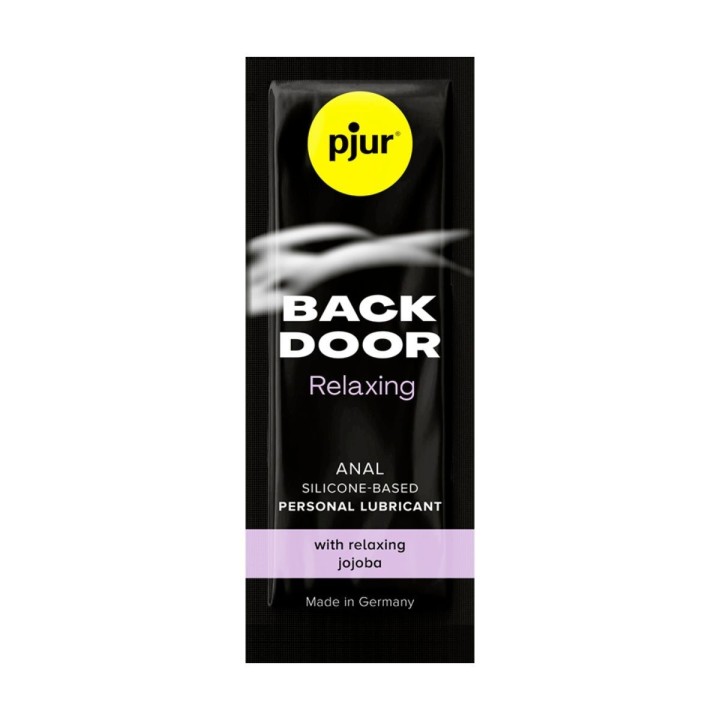 Formato de 1,5 ml del Lubricante base silicona Back Door, especial sexo anal con relajante jojoba, de P´jur.