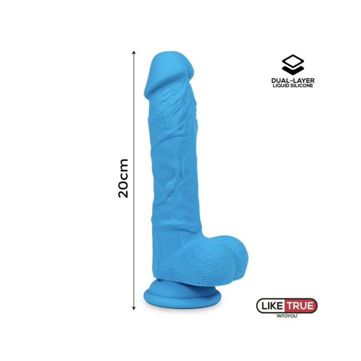 DILDO REALISTA AZUL SILICONA LÍQUIDA DUAL LAYER  8"