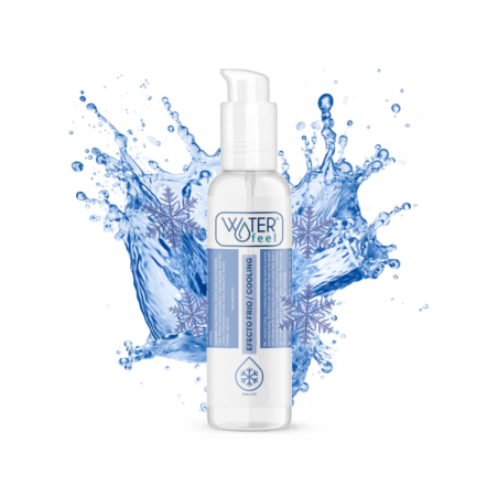 Bote de 150 ml de lubricante a base de agua con efecto frío de Waterfeel con dosificador de salida.
