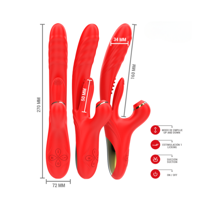 INTENSE - KAROL VIBRADOR MULTIFUNCIÓN EMPUJE & ESTIMULACIÓN & ONDAS ESTIMULADORAS ROJO