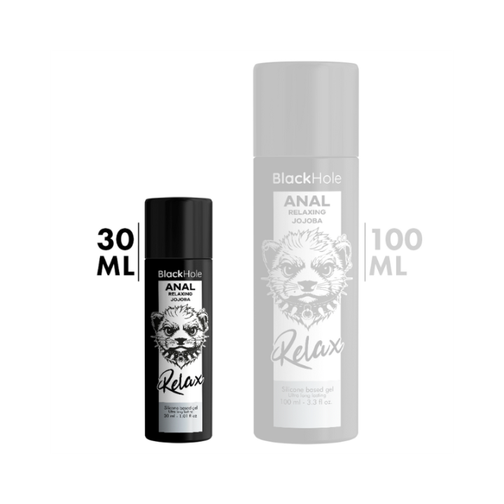 Comparativa de los lubricantes anales Black Hole con jojoba en formato 30 y 100 ml.