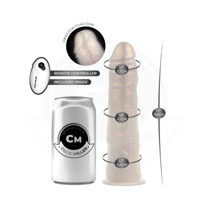 COCK MILLER - DILDO SILICONA 19,5 CM , LUCES Y VIBRACIÓN CON CONTROL REMOTO